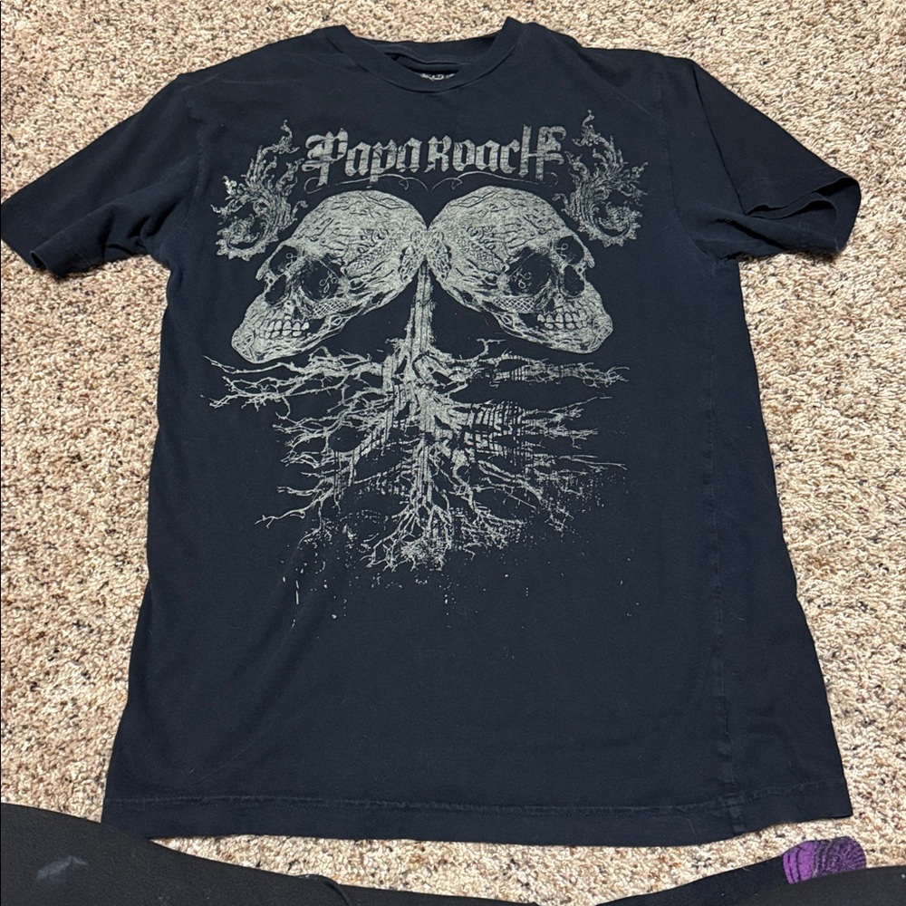 Papp Roach y2k 2008 Tour, Black Graphic T-Shirt with Skull Design